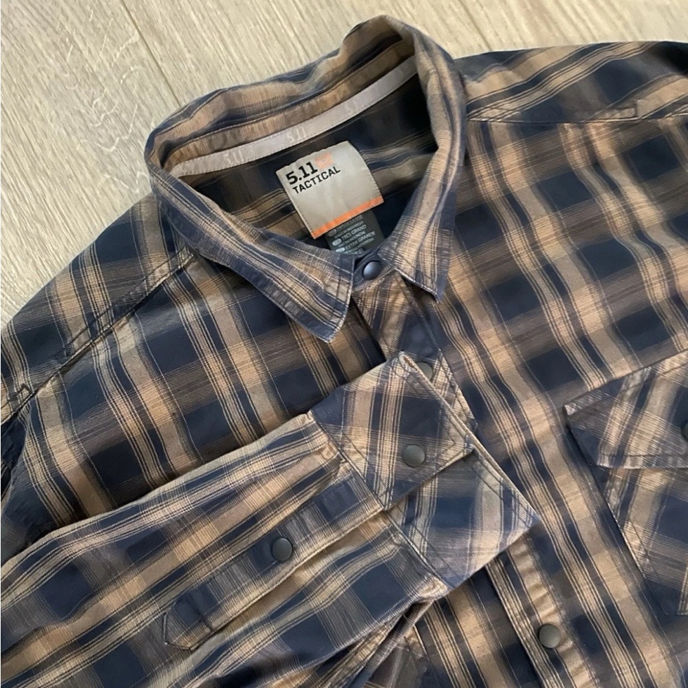 5.11 Tactical Shirt Mens X-Large Snap Peak Long Sleeve Brown/Navy Plaid RAPIDraw